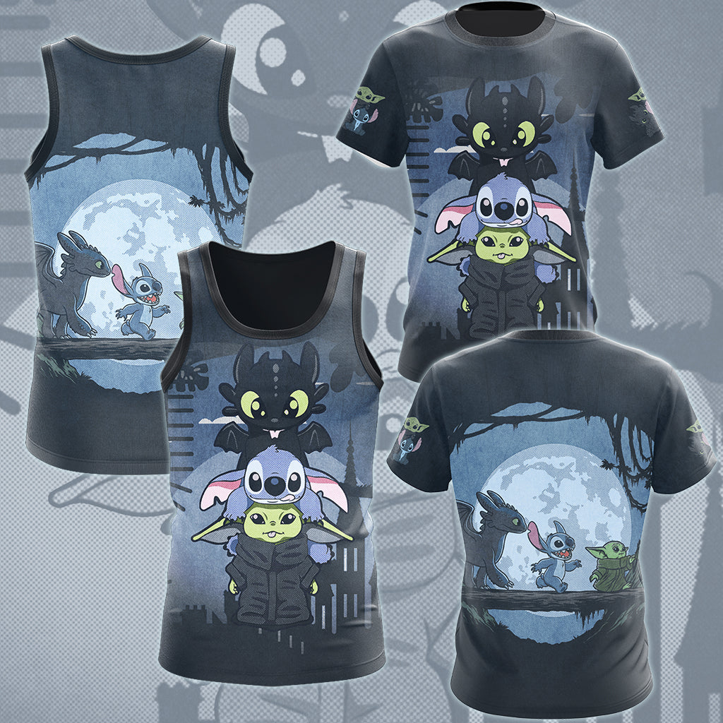 Baby Yoda Stitch & Toothless Movie Video Game All Over Printed T-shirt Tank Top Zip Hoodie Pullover Hoodie Hawaiian Shirt Beach Shorts Joggers