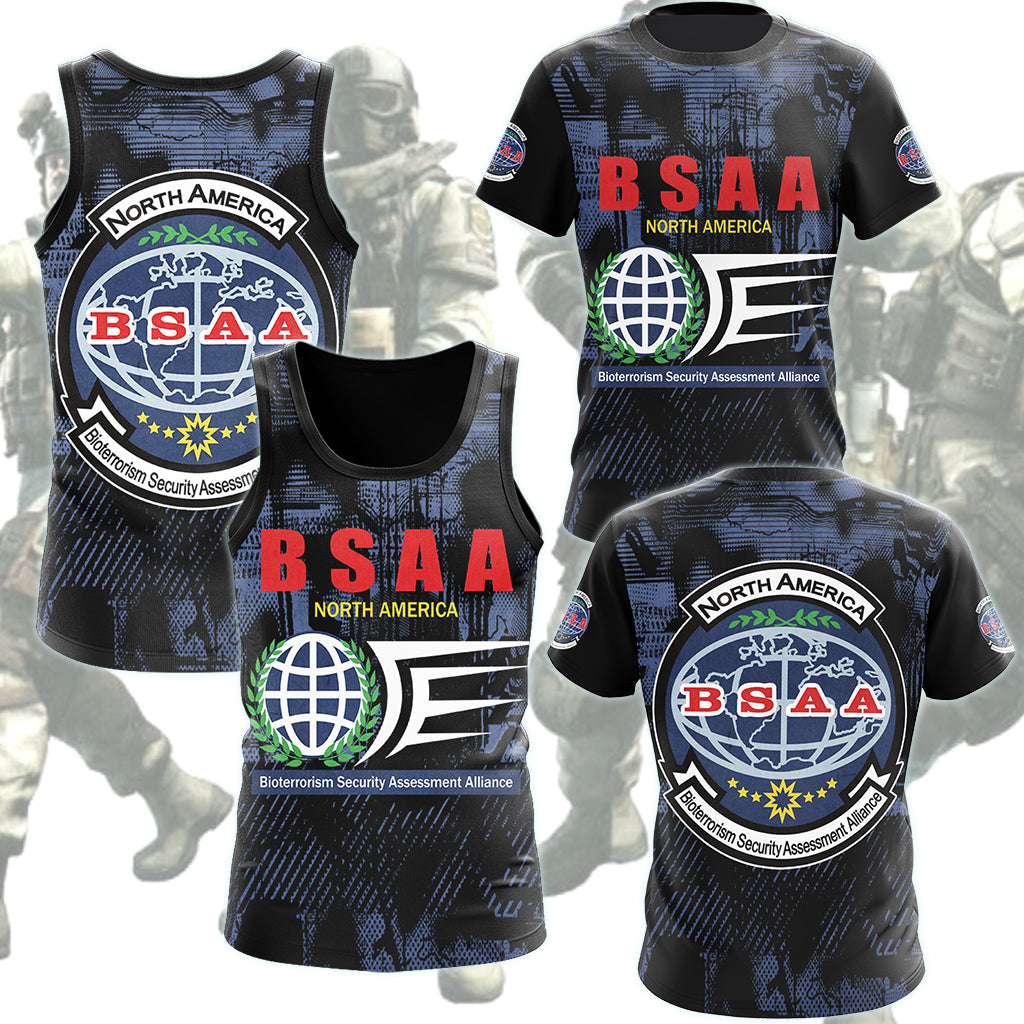 Resident Evil Bioterrorism Security Assessment Alliance (B.S.A.A.) Video Game All Over Printed T-shirt Tank Top Zip Hoodie Pullover Hoodie Hawaiian Shirt Beach Shorts Joggers
