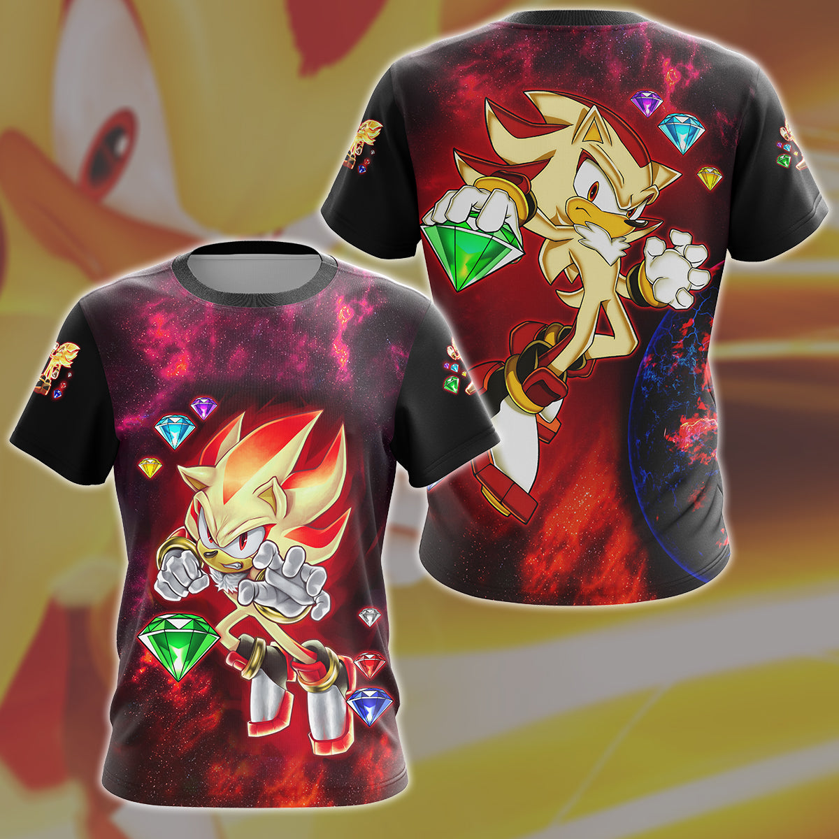 Sonic Super Shadow Chaos Emeralds Video Game All Over Printed T-shirt Tank Top Zip Hoodie Pullover Hoodie Hawaiian Shirt Beach Shorts Joggers
