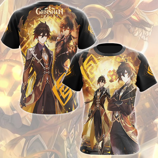 Genshin Impact Zhongli Video Game All Over Printed T-shirt Tank Top Zip Hoodie Pullover Hoodie Hawaiian Shirt Beach Shorts Joggers T-shirt S 