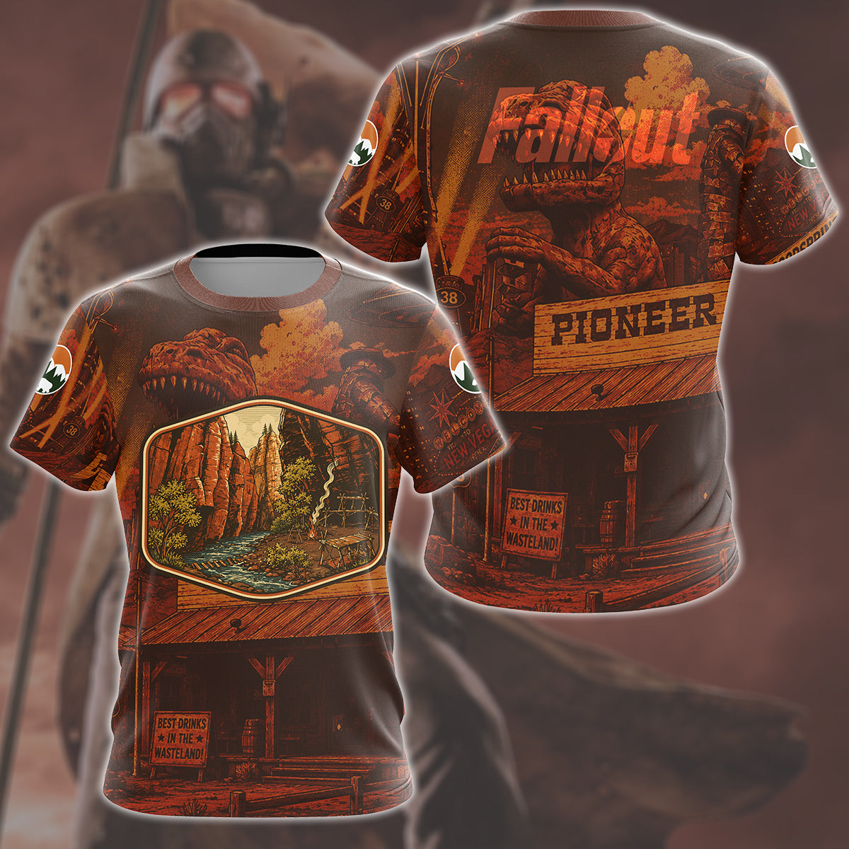 Fallout: New Vegas Vintage National Park Style Video Game All Over Printed T-shirt Tank Top Zip Hoodie Pullover Hoodie Hawaiian Shirt Beach Shorts Joggers T-shirt