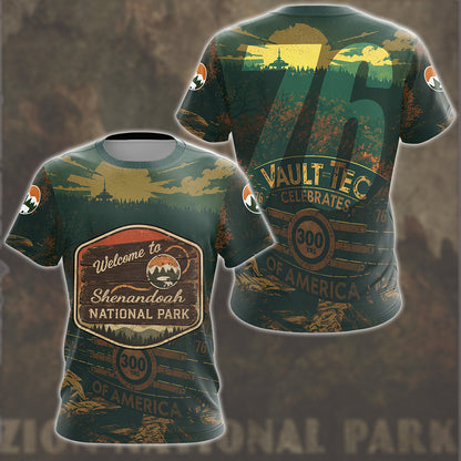 Fallout 76 Vintage National Park Style Video Game All Over Printed T-shirt Tank Top Zip Hoodie Pullover Hoodie Hawaiian Shirt Beach Shorts Joggers T-shirt