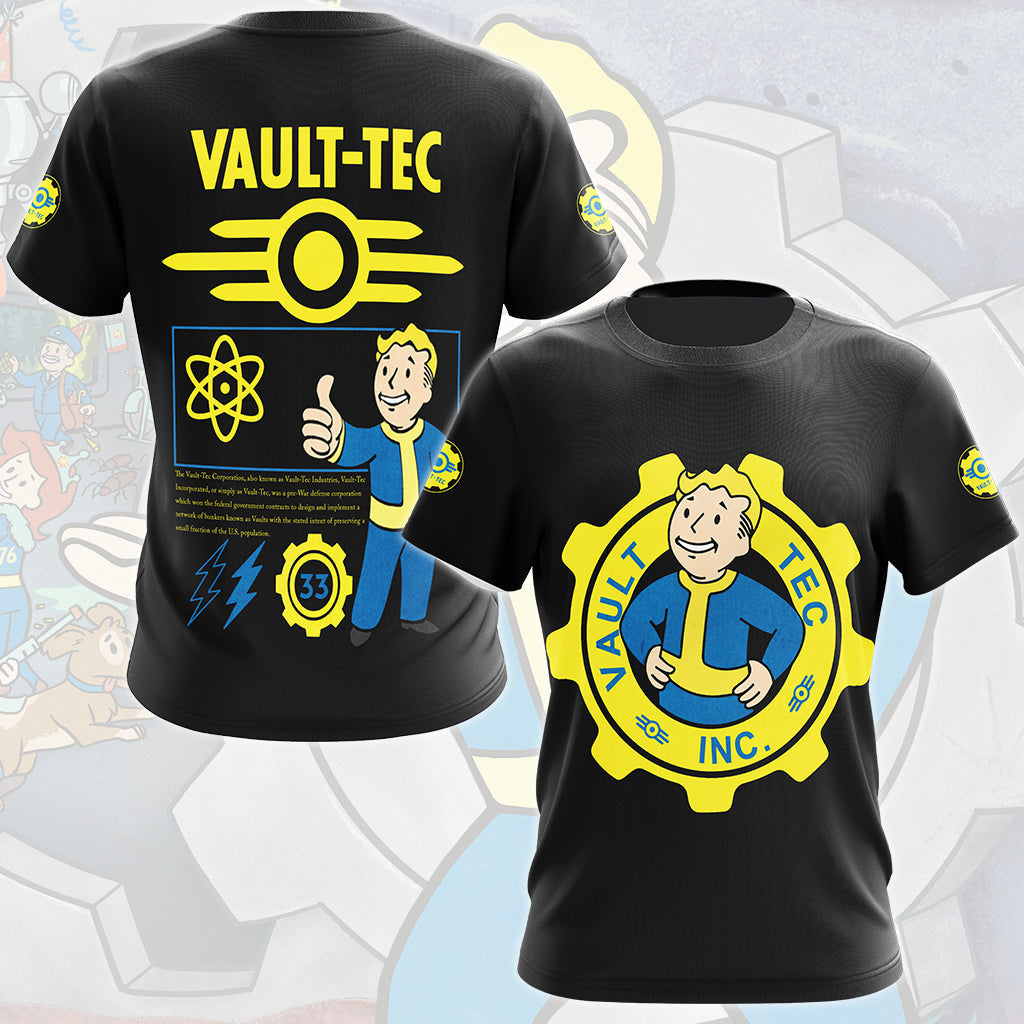 Fallout Vault-Tec Corporation Video Game All Over Printed T-shirt Tank Top Zip Hoodie Pullover Hoodie Hawaiian Shirt Beach Shorts Joggers T-shirt