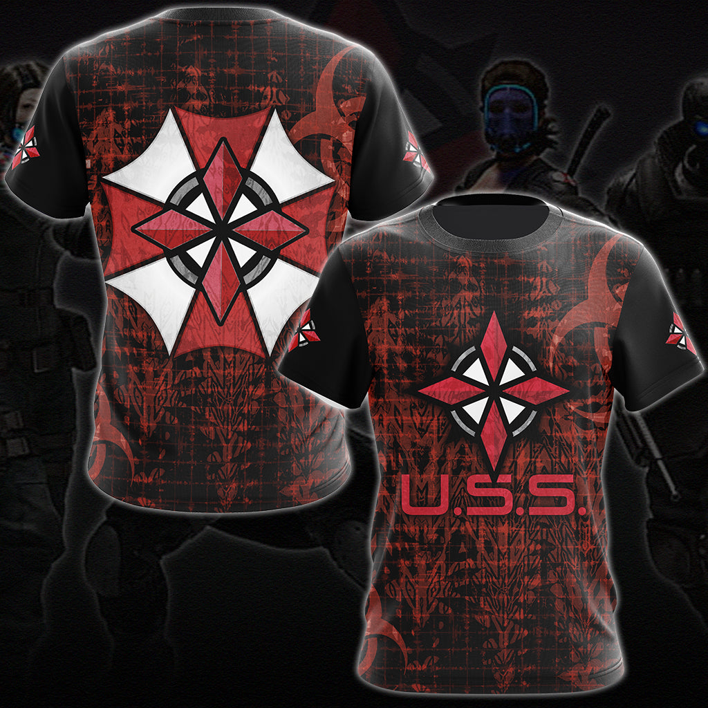 Resident Evil Umbrella Security Service (U.S.S.) Video Game All Over Printed T-shirt Tank Top Zip Hoodie Pullover Hoodie Hawaiian Shirt Beach Shorts Joggers T-shirt