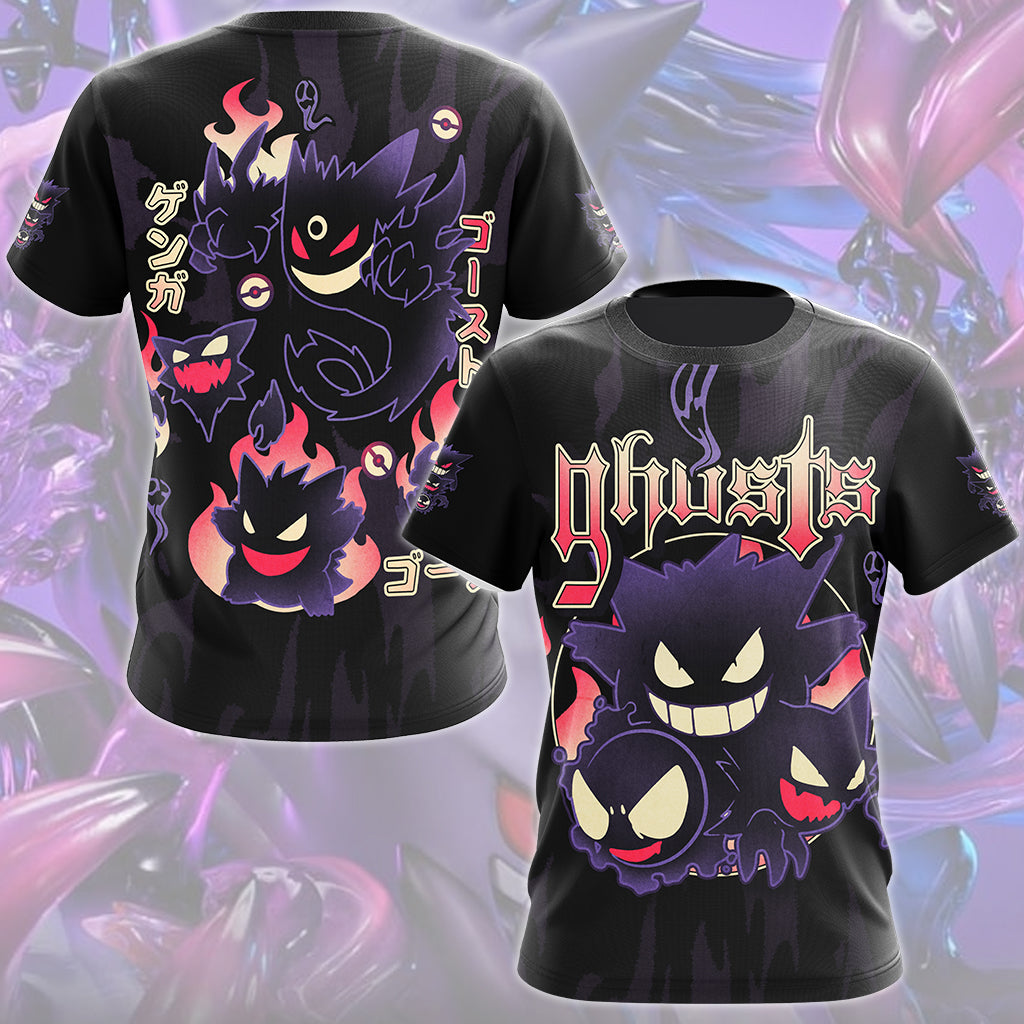 Pokemon Gengar Evolutions Anime Video Game All Over Printed T-shirt Tank Top Zip Hoodie Pullover Hoodie Hawaiian Shirt Beach Shorts Joggers T-shirt