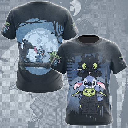 Baby Yoda Stitch & Toothless Movie Video Game All Over Printed T-shirt Tank Top Zip Hoodie Pullover Hoodie Hawaiian Shirt Beach Shorts Joggers T-shirt