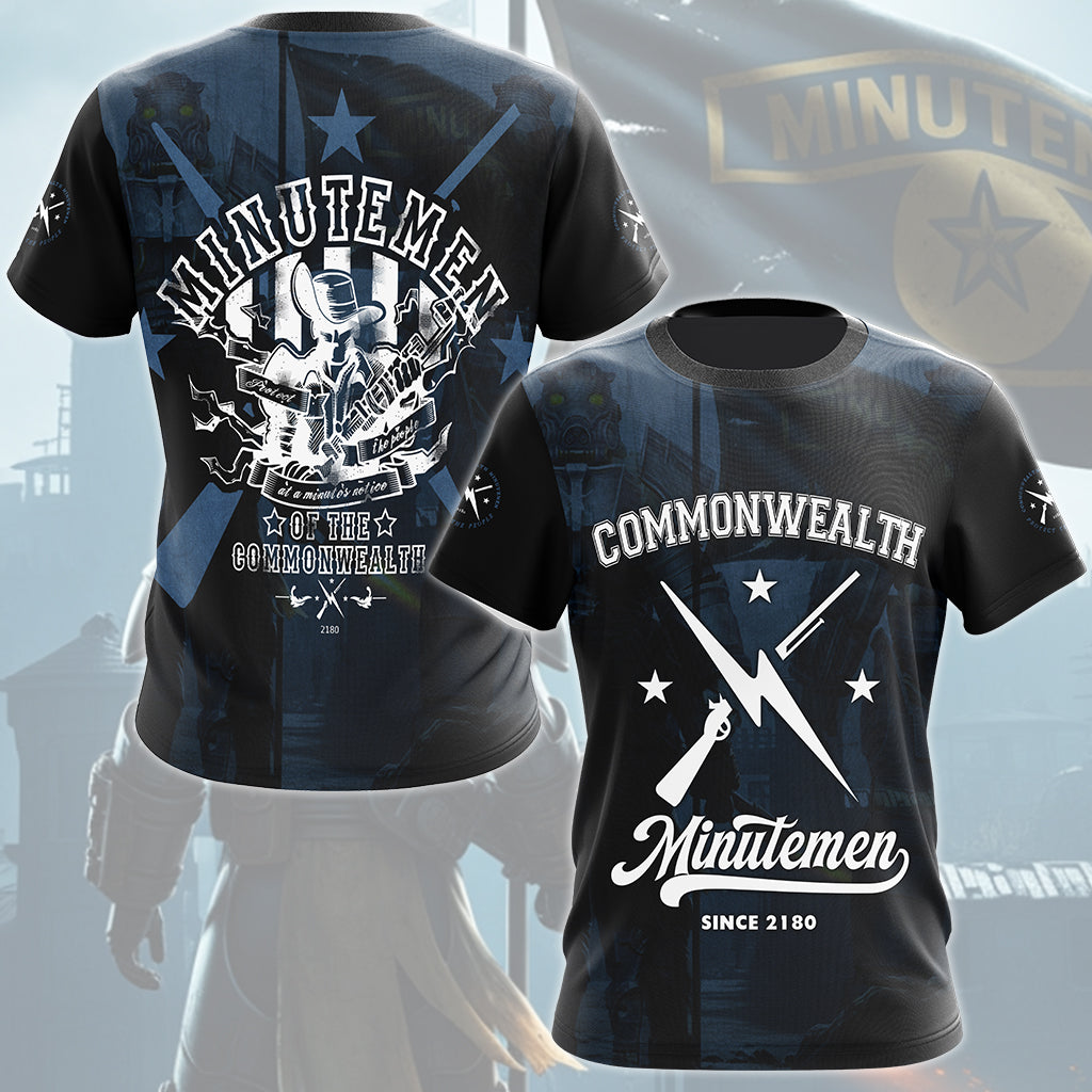 Fallout Commonwealth Minutemen Video Game All Over Printed T-shirt Tank Top Zip Hoodie Pullover Hoodie Hawaiian Shirt Beach Shorts Joggers T-shirt