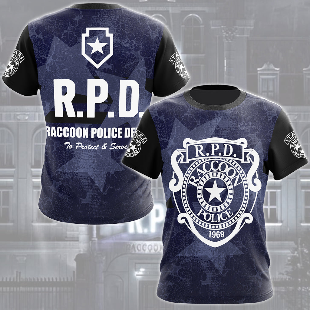 Resident Evil Raccoon City Police Department (R.P.D.) Video Game All Over Printed T-shirt Tank Top Zip Hoodie Pullover Hoodie Hawaiian Shirt Beach Shorts Joggers T-shirt