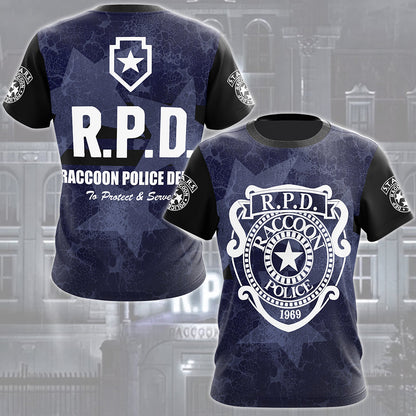 Resident Evil Raccoon City Police Department (R.P.D.) Video Game All Over Printed T-shirt Tank Top Zip Hoodie Pullover Hoodie Hawaiian Shirt Beach Shorts Joggers T-shirt