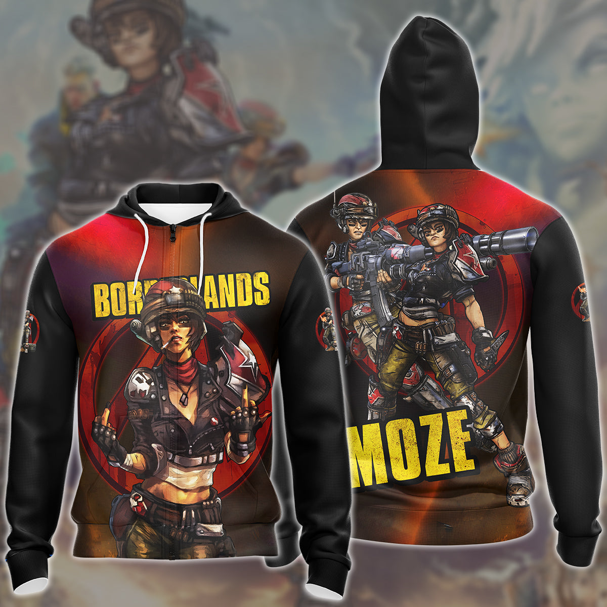 Borderlands Moze Video Game All Over Printed T-shirt Tank Top Zip Hoodie Pullover Hoodie Hawaiian Shirt Beach Shorts Joggers Zip Hoodie S