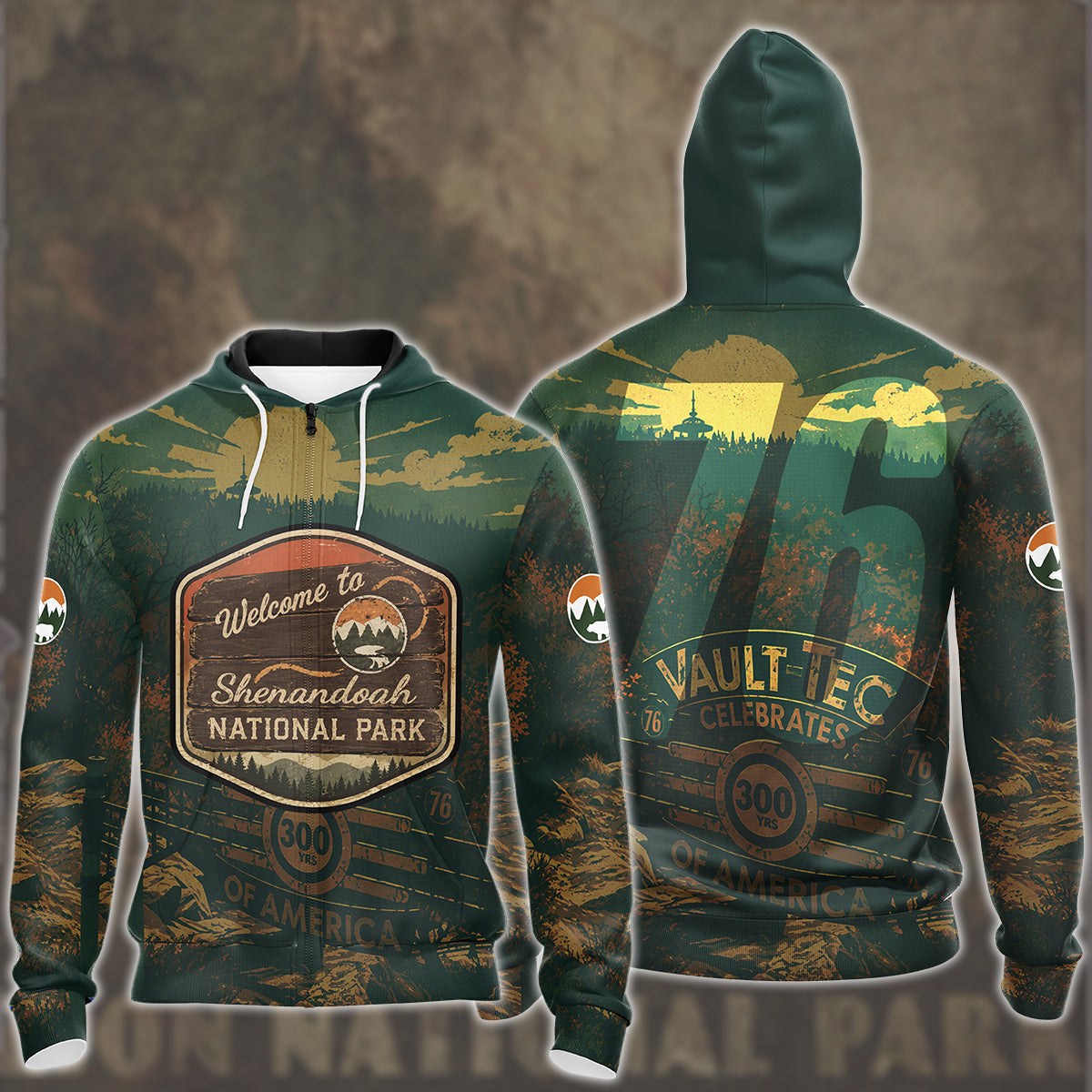 Fallout 76 Vintage National Park Style Video Game All Over Printed T-shirt Tank Top Zip Hoodie Pullover Hoodie Hawaiian Shirt Beach Shorts Joggers Zip Hoodie