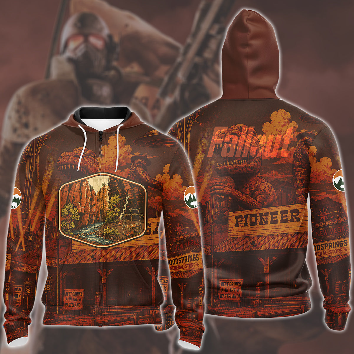 Fallout: New Vegas Vintage National Park Style Video Game All Over Printed T-shirt Tank Top Zip Hoodie Pullover Hoodie Hawaiian Shirt Beach Shorts Joggers Zip Hoodie