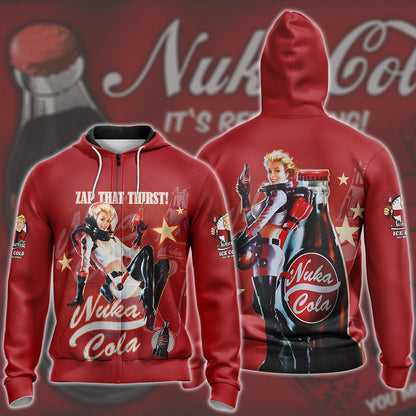 Fallout Nuka-Cola Video Game All Over Printed T-shirt Tank Top Zip Hoodie Pullover Hoodie Hawaiian Shirt Beach Shorts Joggers Zip Hoodie