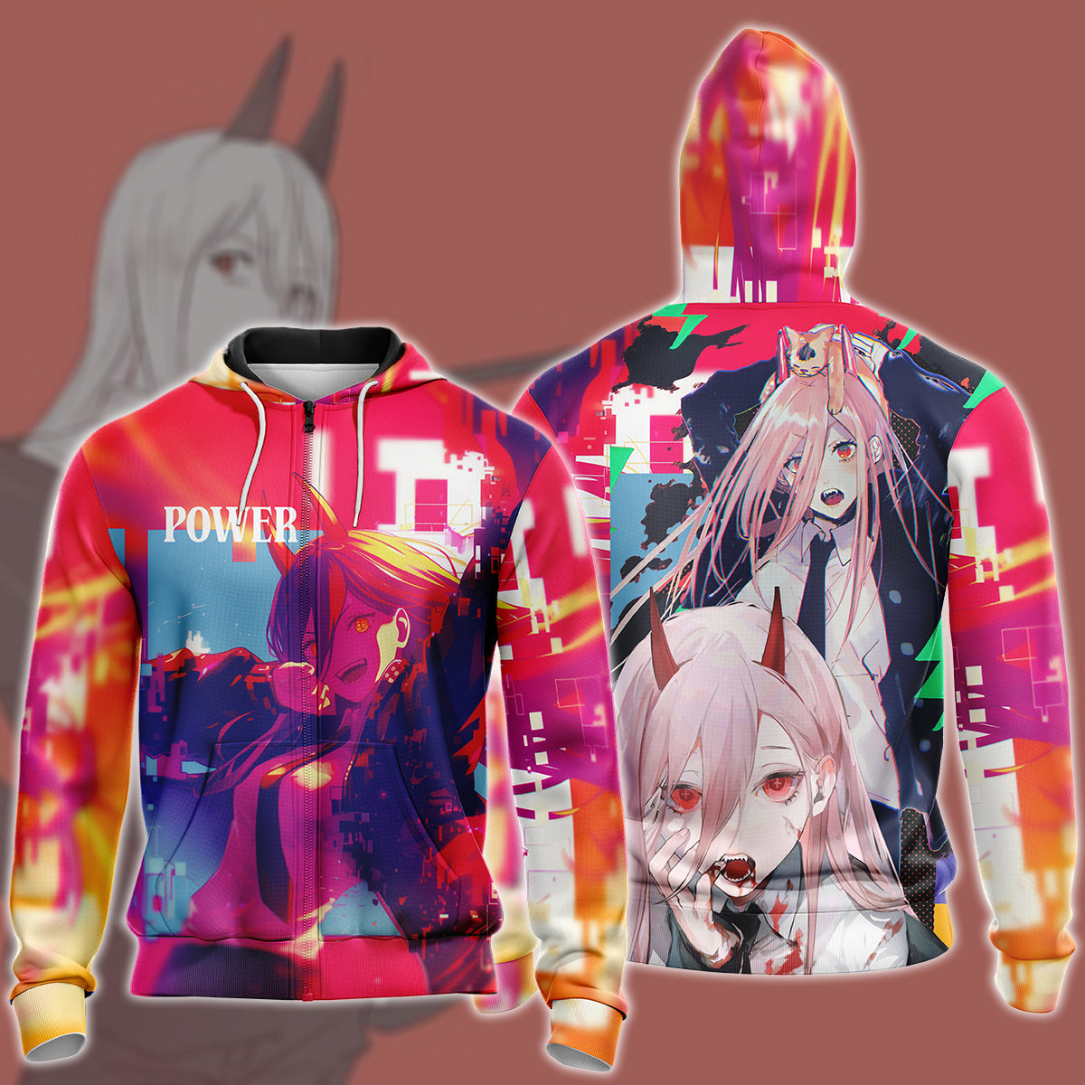 Chainsaw Man Power Anime Manga All Over Printed T-shirt Tank Top Zip Hoodie Pullover Hoodie Hawaiian Shirt Beach Shorts Joggers Zip Hoodie