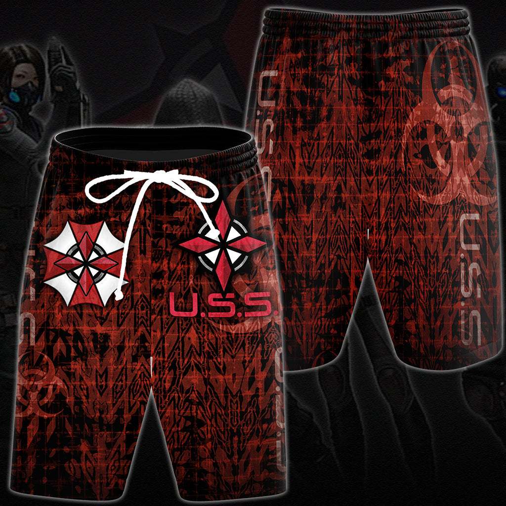 Resident Evil Umbrella Security Service (U.S.S.) Video Game All Over Printed T-shirt Tank Top Zip Hoodie Pullover Hoodie Hawaiian Shirt Beach Shorts Joggers Beach Shorts