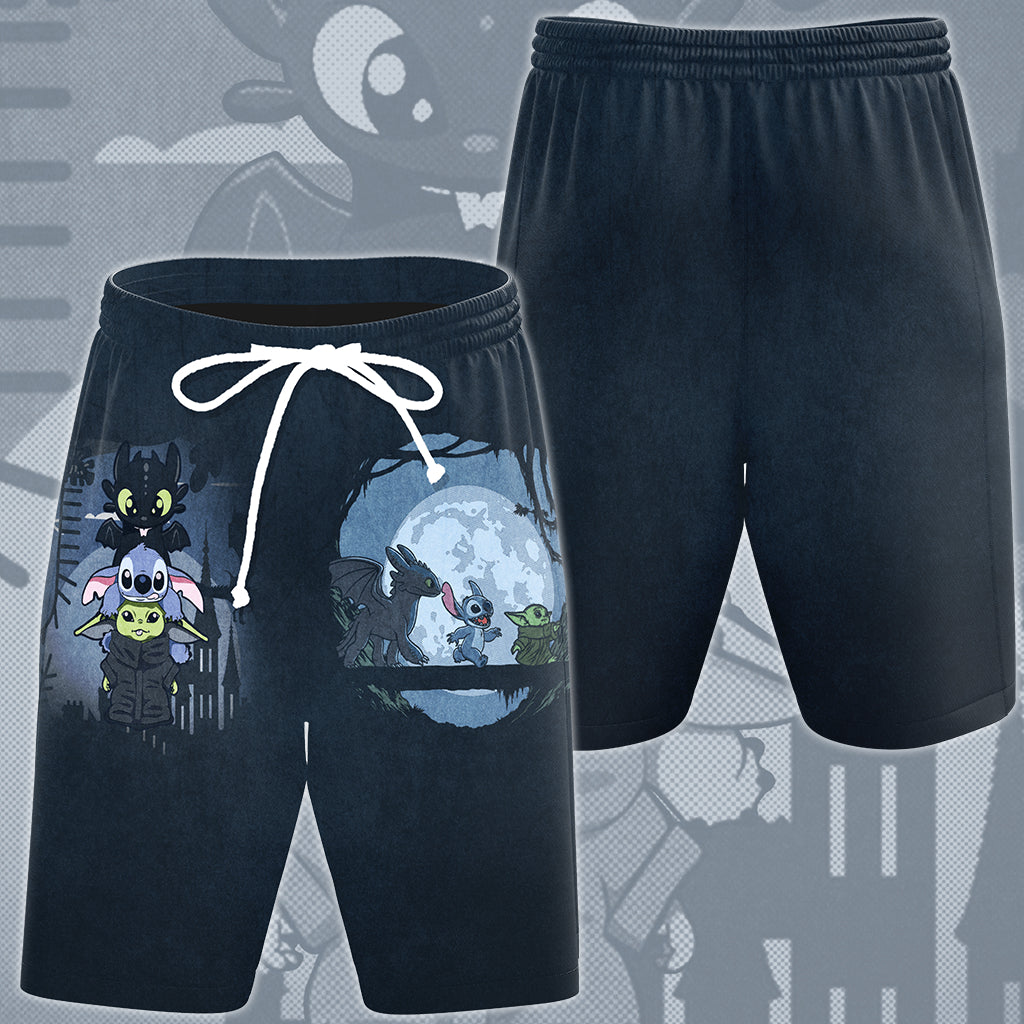 Baby Yoda Stitch & Toothless Movie Video Game All Over Printed T-shirt Tank Top Zip Hoodie Pullover Hoodie Hawaiian Shirt Beach Shorts Joggers Beach Shorts