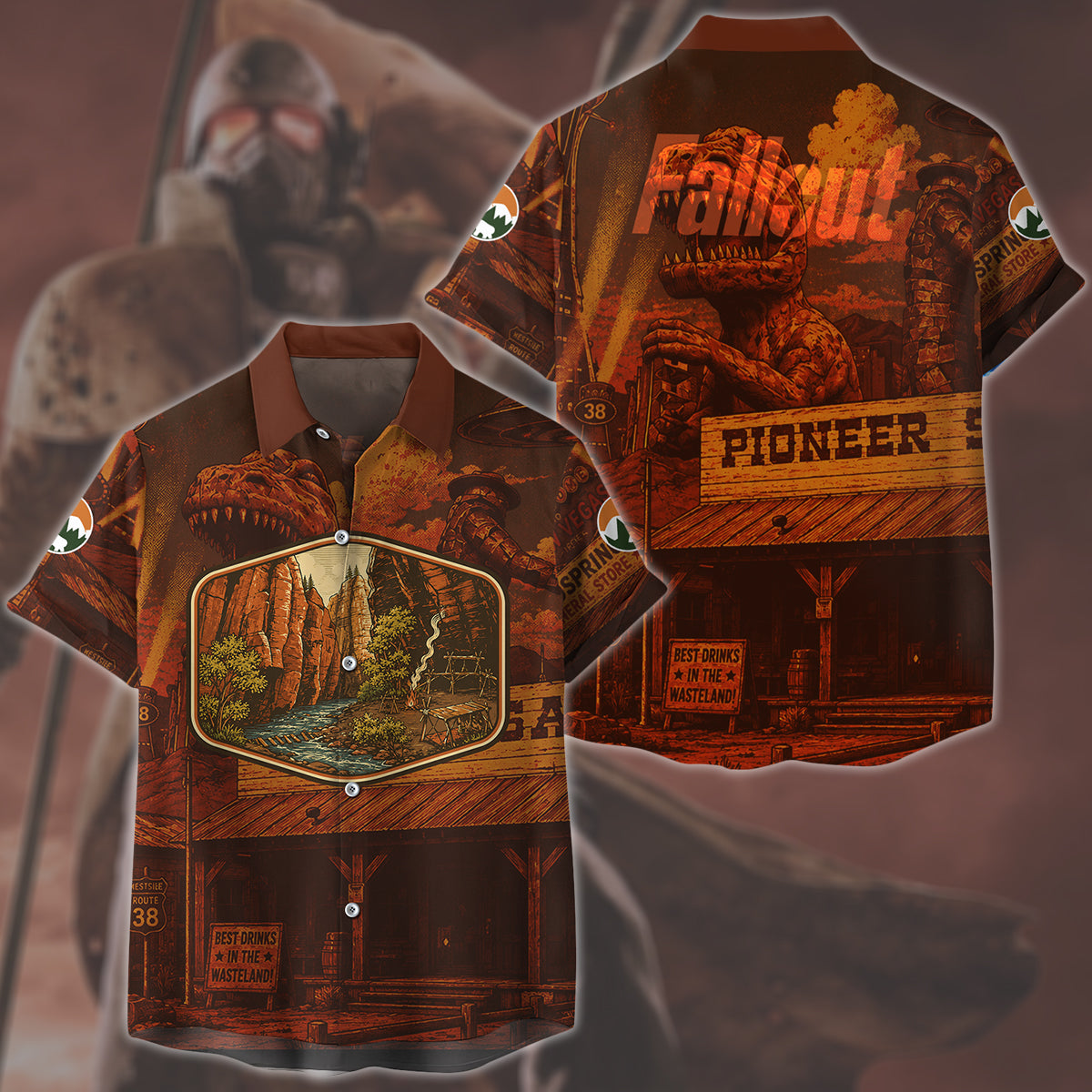 Fallout: New Vegas Vintage National Park Style Video Game All Over Printed T-shirt Tank Top Zip Hoodie Pullover Hoodie Hawaiian Shirt Beach Shorts Joggers Hawaiian Shirt