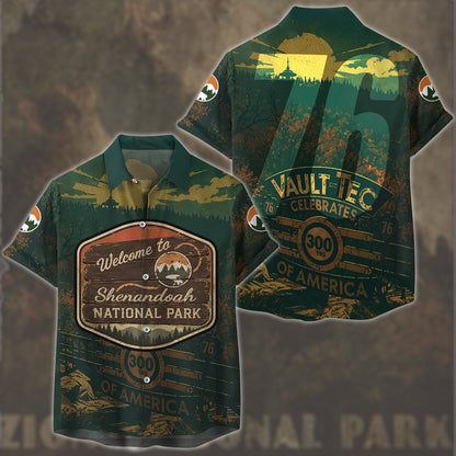 Fallout 76 Vintage National Park Style Video Game All Over Printed T-shirt Tank Top Zip Hoodie Pullover Hoodie Hawaiian Shirt Beach Shorts Joggers Hawaiian Shirt