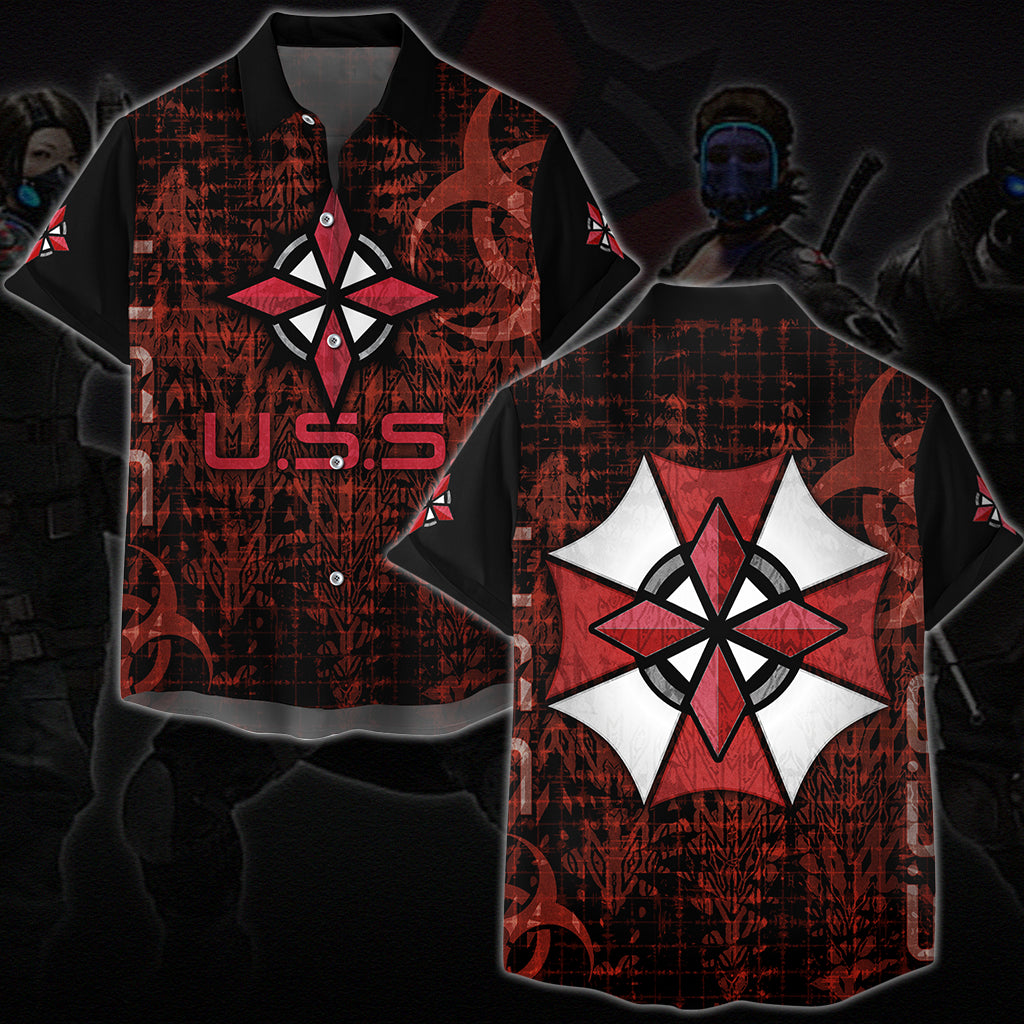 Resident Evil Umbrella Security Service (U.S.S.) Video Game All Over Printed T-shirt Tank Top Zip Hoodie Pullover Hoodie Hawaiian Shirt Beach Shorts Joggers Hawaiian Shirt