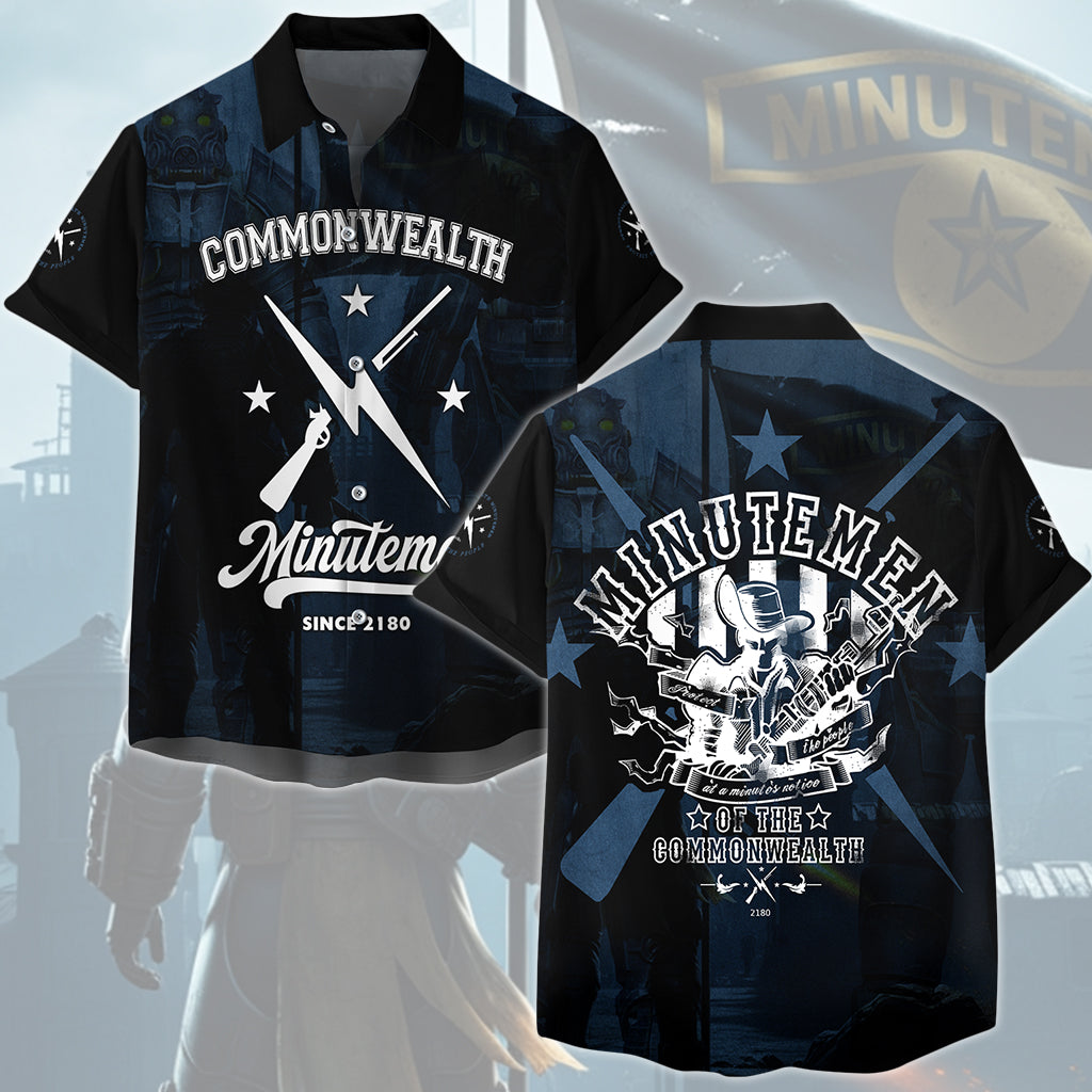 Fallout Commonwealth Minutemen Video Game All Over Printed T-shirt Tank Top Zip Hoodie Pullover Hoodie Hawaiian Shirt Beach Shorts Joggers Hawaiian Shirt