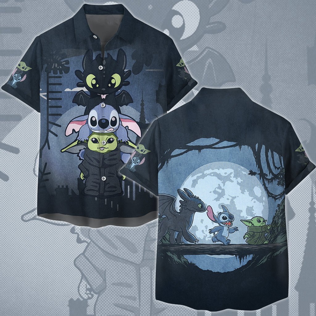 Baby Yoda Stitch & Toothless Movie Video Game All Over Printed T-shirt Tank Top Zip Hoodie Pullover Hoodie Hawaiian Shirt Beach Shorts Joggers Hawaiian Shirt