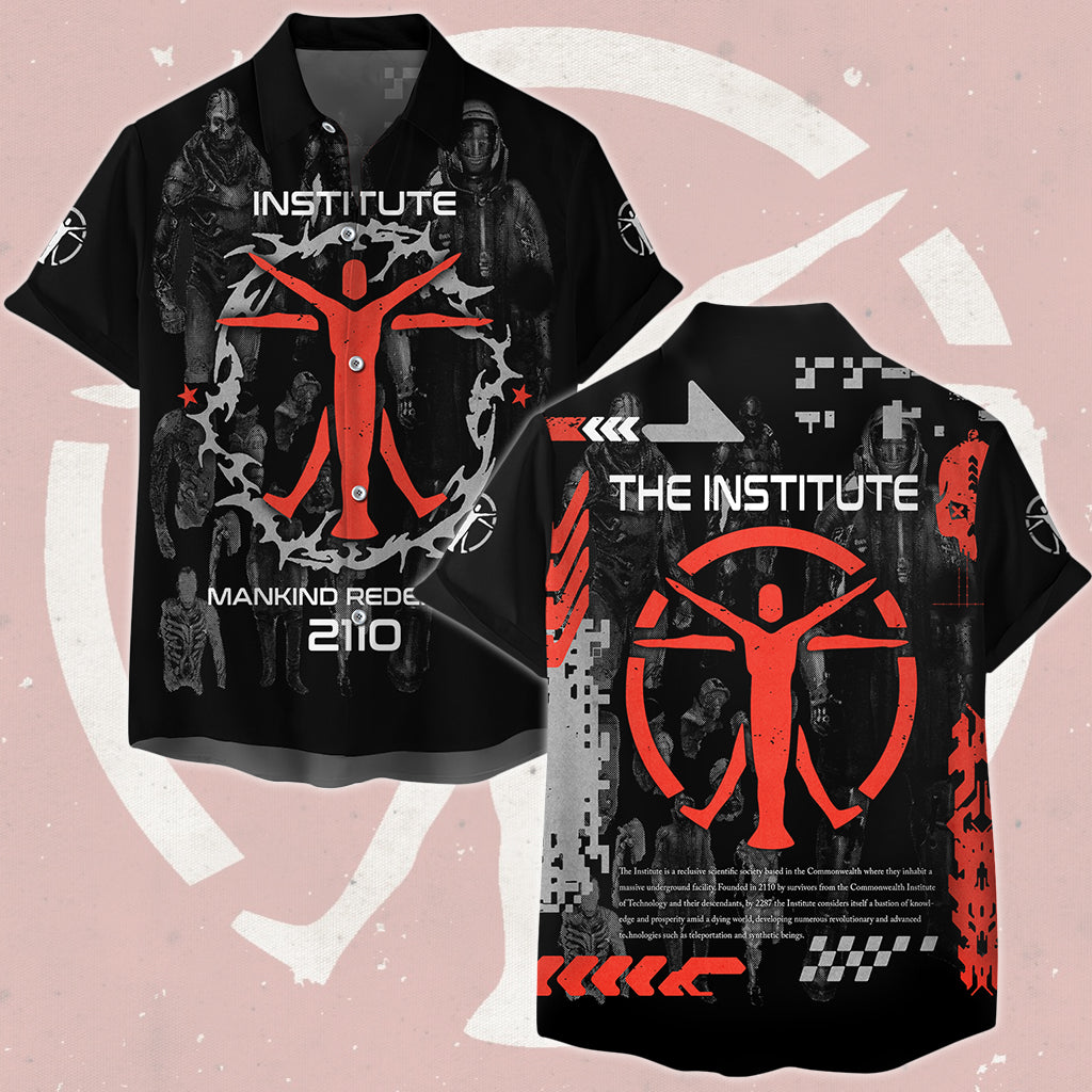 Fallout The Institute Video Game All Over Printed T-shirt Tank Top Zip Hoodie Pullover Hoodie Hawaiian Shirt Beach Shorts Joggers Hawaiian Shirt