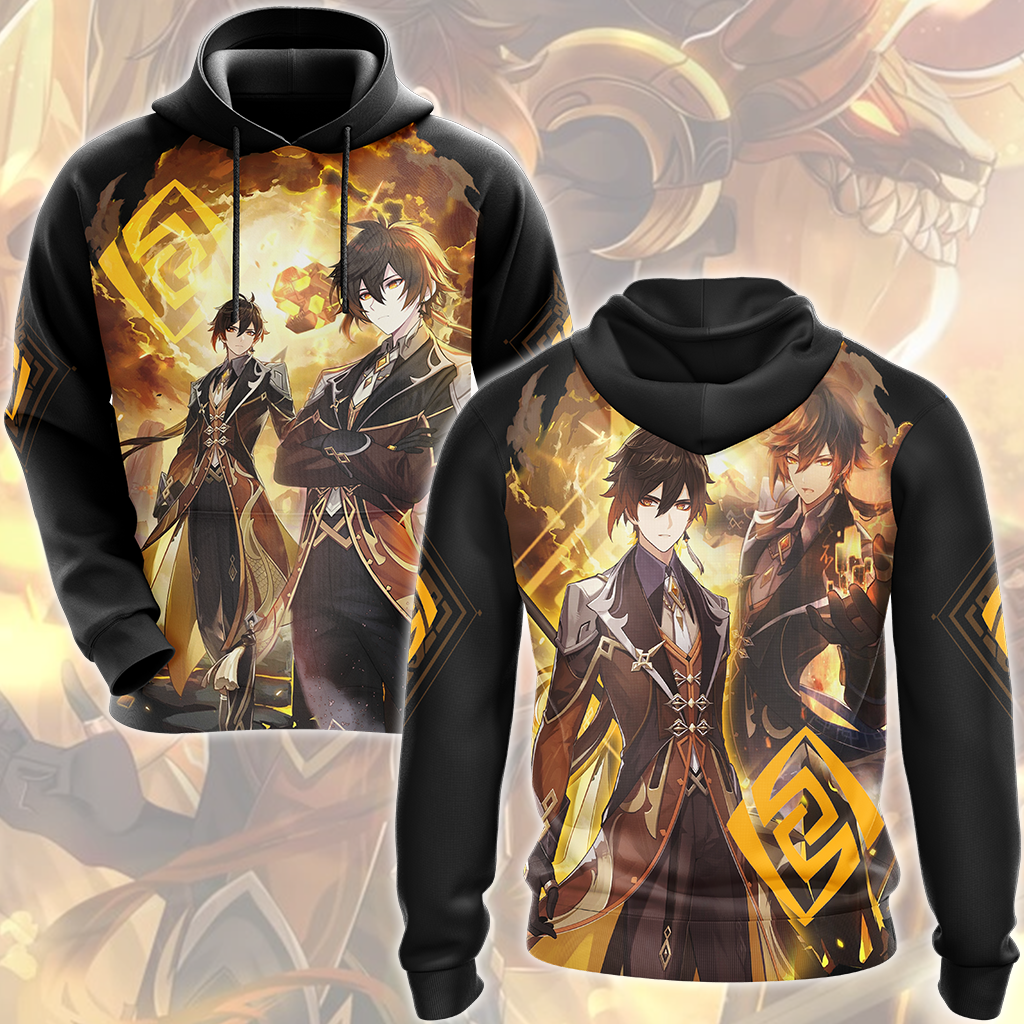 Genshin Impact Zhongli Video Game All Over Printed T-shirt Tank Top Zip Hoodie Pullover Hoodie Hawaiian Shirt Beach Shorts Joggers Hoodie S 