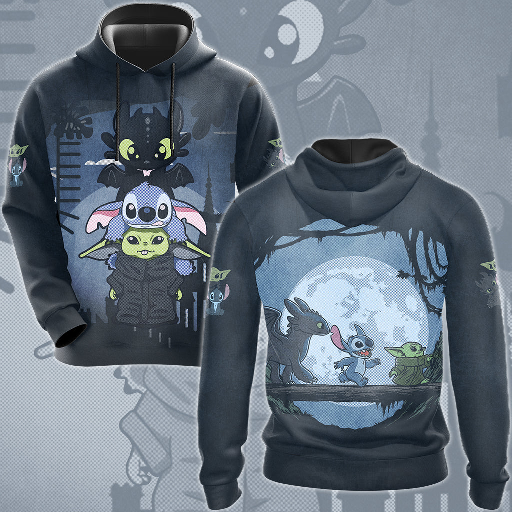 Baby Yoda Stitch & Toothless Movie Video Game All Over Printed T-shirt Tank Top Zip Hoodie Pullover Hoodie Hawaiian Shirt Beach Shorts Joggers Hoodie