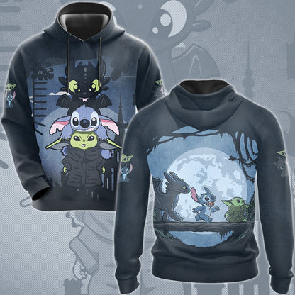 Baby Yoda Stitch & Toothless Movie Video Game All Over Printed T-shirt Tank Top Zip Hoodie Pullover Hoodie Hawaiian Shirt Beach Shorts Joggers Hoodie