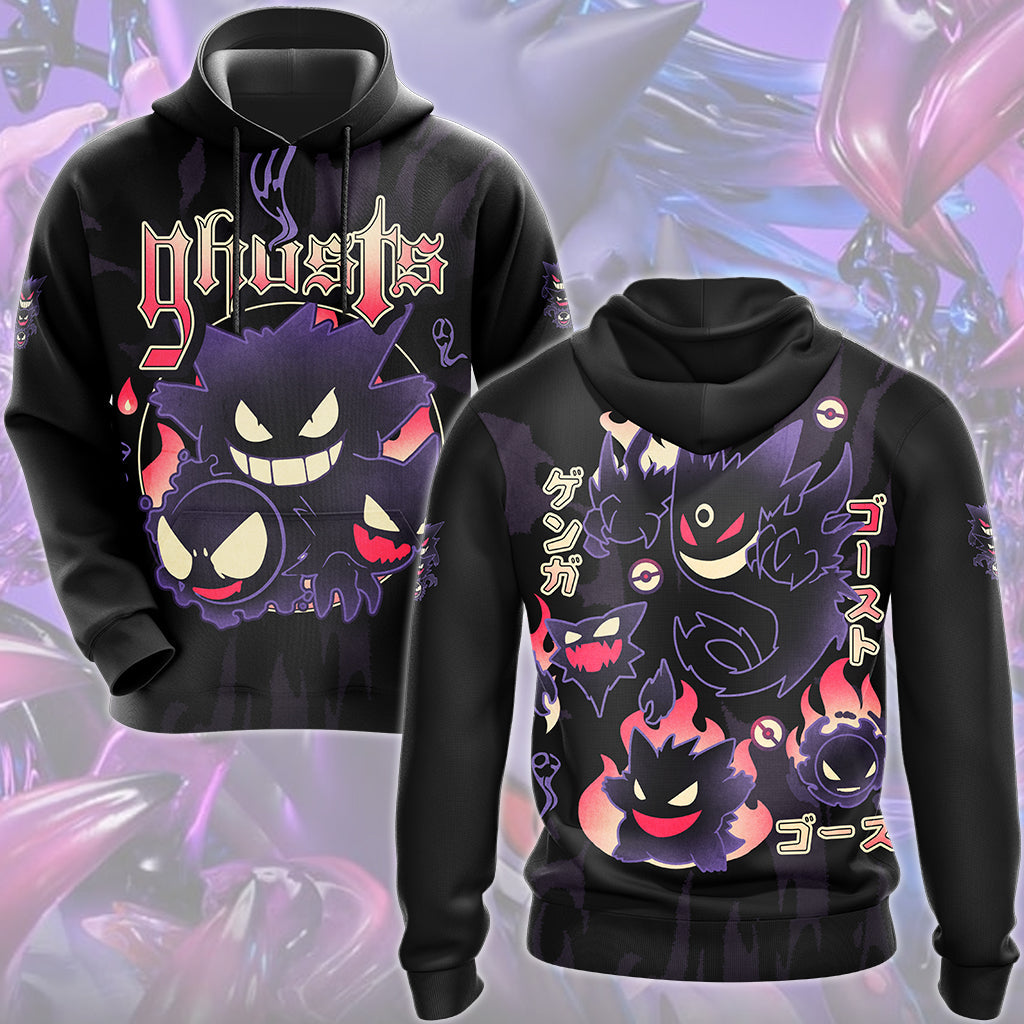 Pokemon Gengar Evolutions Anime Video Game All Over Printed T-shirt Tank Top Zip Hoodie Pullover Hoodie Hawaiian Shirt Beach Shorts Joggers Hoodie