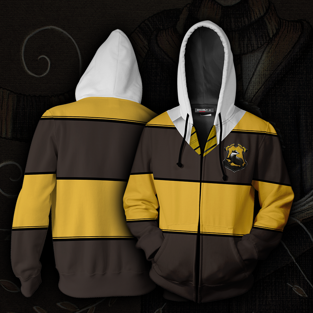 Striped Hufflepuff Harry Potter New Unisex 3D T-shirt Zip Hoodie S 