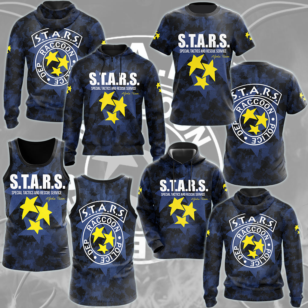 Resident Evil S.T.A.R.S. Alpha Team Video Game All Over Printed T-shirt Tank Top Zip Hoodie Pullover Hoodie Hawaiian Shirt Beach Shorts Joggers