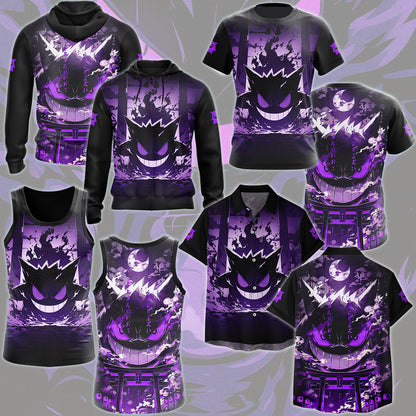 Pokemon Gengar Anime Video Game All Over Printed T-shirt Tank Top Zip Hoodie Pullover Hoodie Hawaiian Shirt Beach Shorts Joggers
