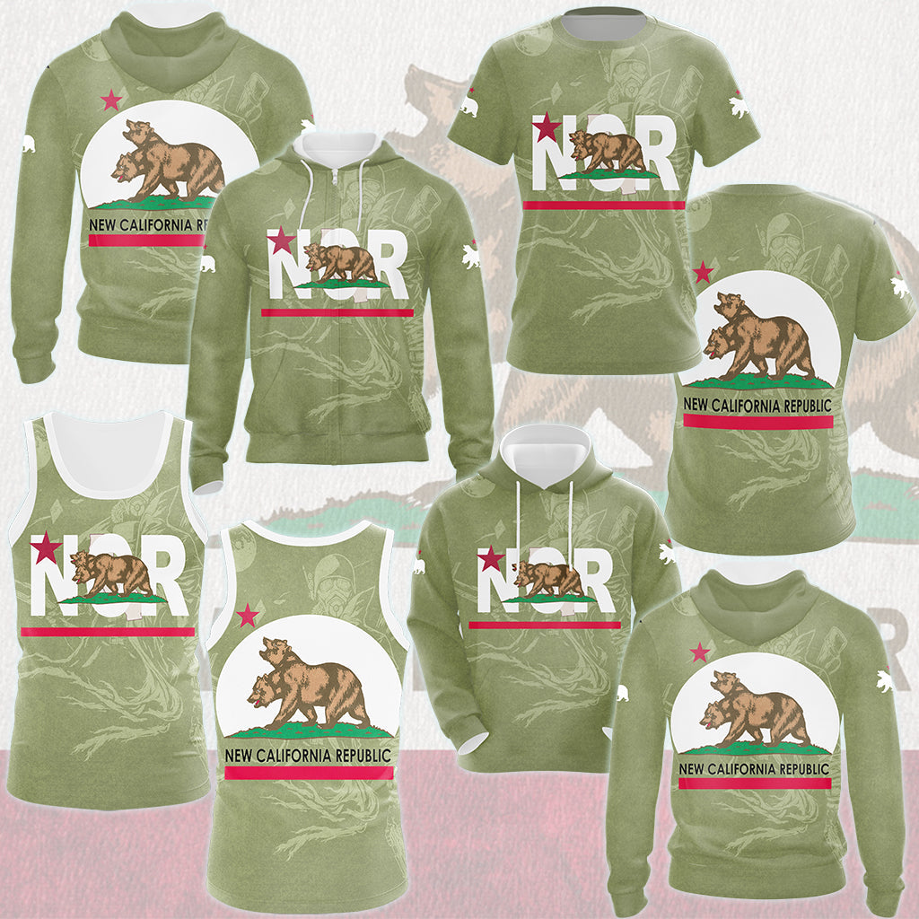 Fallout New California Republic (NCR) Video Game All Over Printed T-shirt Tank Top Zip Hoodie Pullover Hoodie Hawaiian Shirt Beach Shorts Joggers