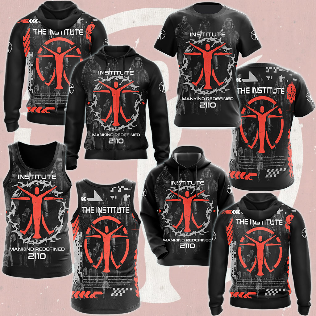 Fallout The Institute Video Game All Over Printed T-shirt Tank Top Zip Hoodie Pullover Hoodie Hawaiian Shirt Beach Shorts Joggers