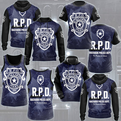 Resident Evil Raccoon City Police Department (R.P.D.) Video Game All Over Printed T-shirt Tank Top Zip Hoodie Pullover Hoodie Hawaiian Shirt Beach Shorts Joggers