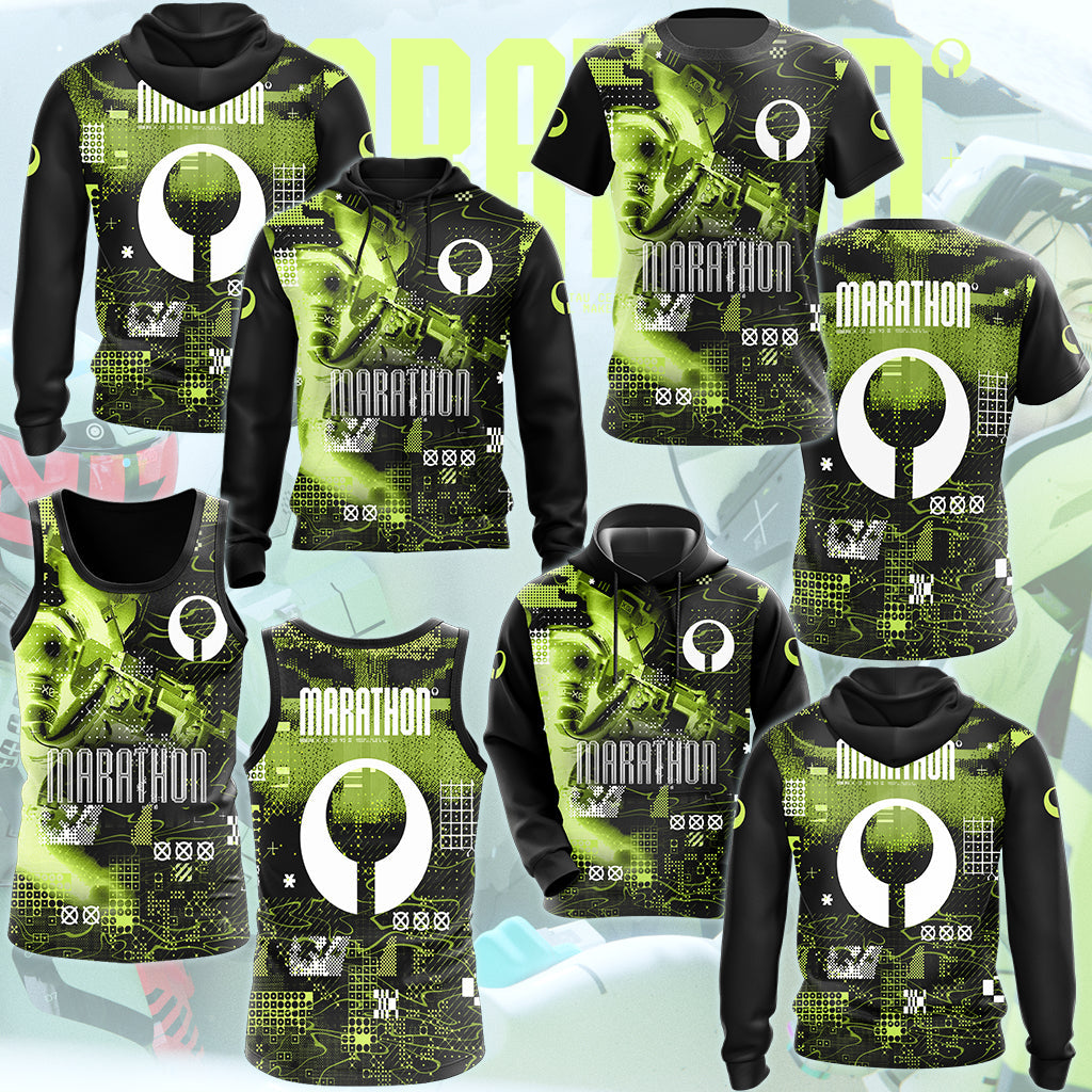 Marathon Video Game All Over Printed T-shirt Tank Top Zip Hoodie Pullover Hoodie Hawaiian Shirt Beach Shorts Joggers
