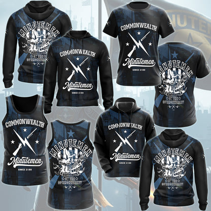 Fallout Commonwealth Minutemen Video Game All Over Printed T-shirt Tank Top Zip Hoodie Pullover Hoodie Hawaiian Shirt Beach Shorts Joggers