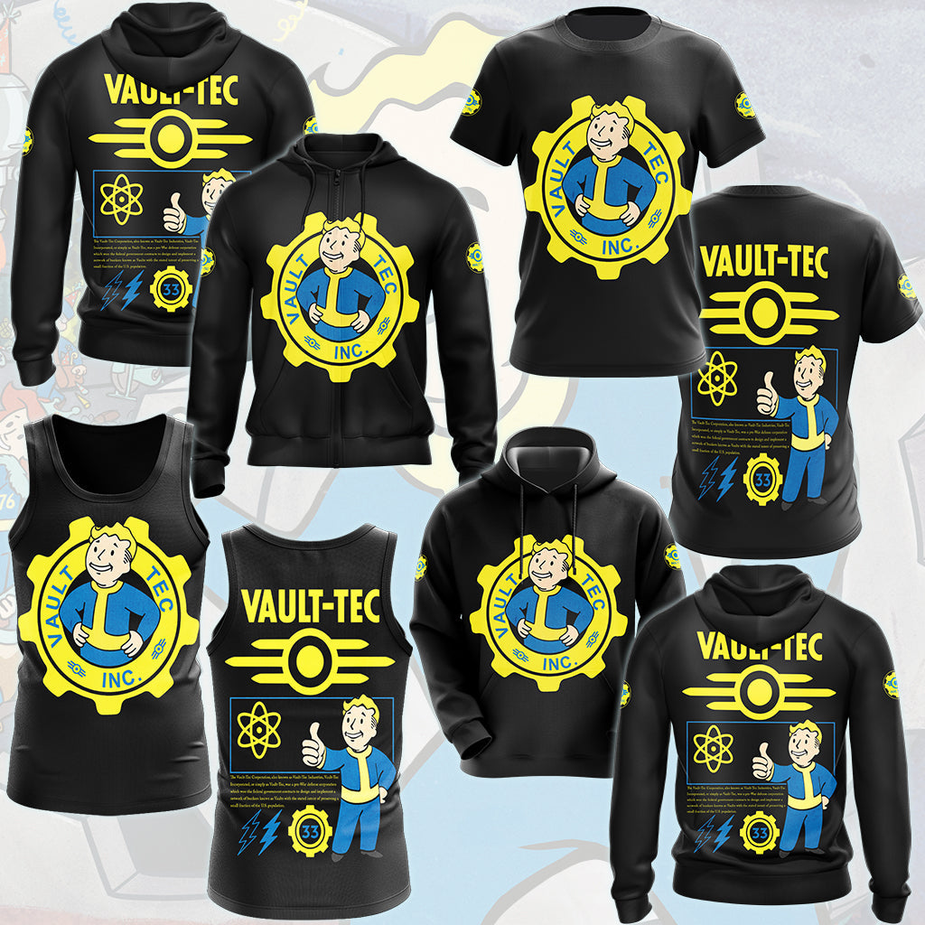 Fallout Vault-Tec Corporation Video Game All Over Printed T-shirt Tank Top Zip Hoodie Pullover Hoodie Hawaiian Shirt Beach Shorts Joggers