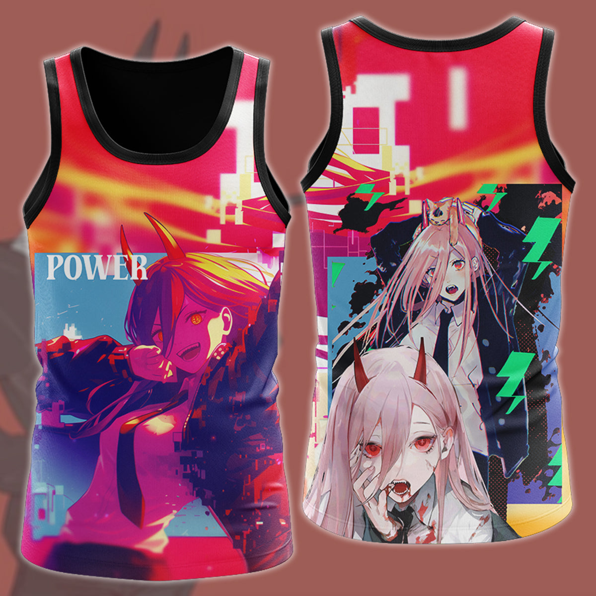 Chainsaw Man Power Anime Manga All Over Printed T-shirt Tank Top Zip Hoodie Pullover Hoodie Hawaiian Shirt Beach Shorts Joggers Tank Top