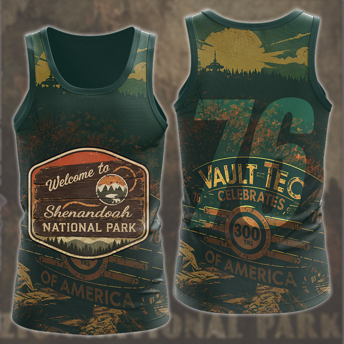 Fallout 76 Vintage National Park Style Video Game All Over Printed T-shirt Tank Top Zip Hoodie Pullover Hoodie Hawaiian Shirt Beach Shorts Joggers Tank Top