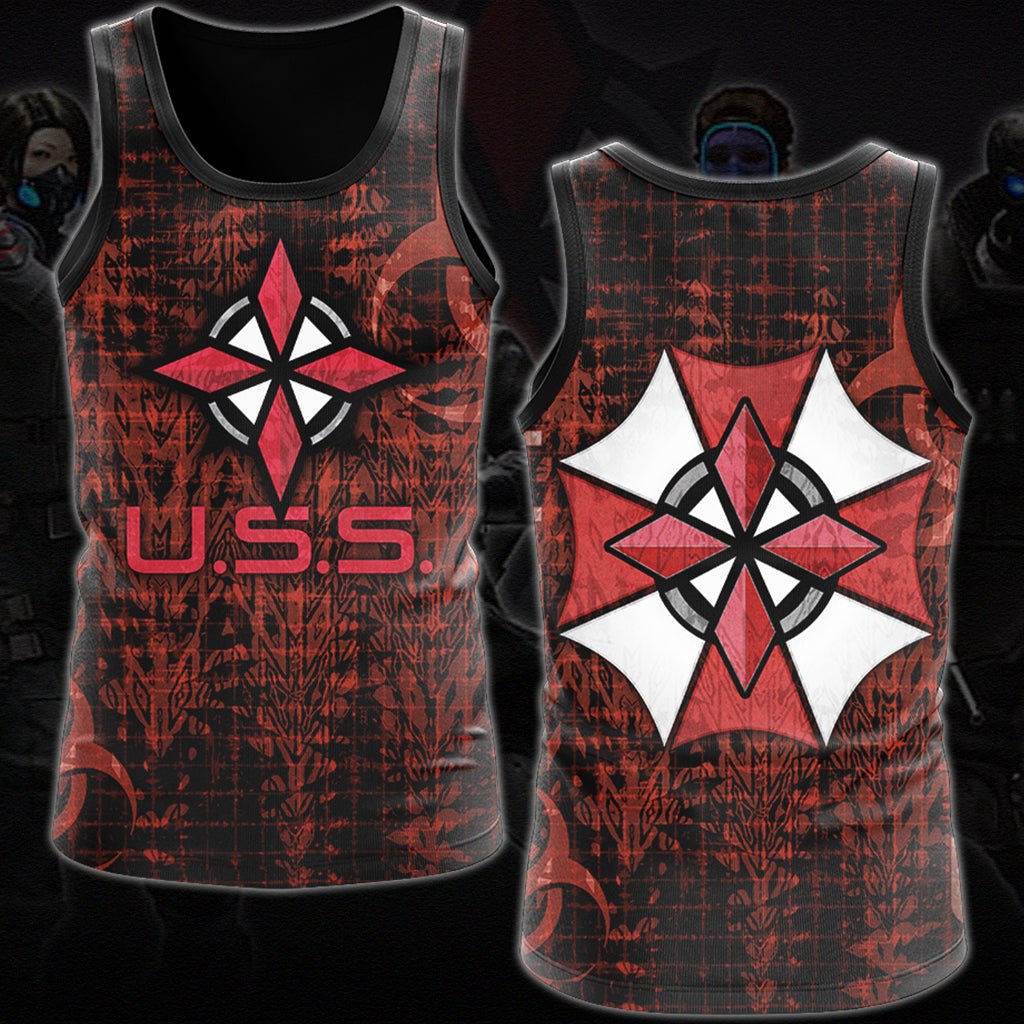 Resident Evil Umbrella Security Service (U.S.S.) Video Game All Over Printed T-shirt Tank Top Zip Hoodie Pullover Hoodie Hawaiian Shirt Beach Shorts Joggers Tank Top