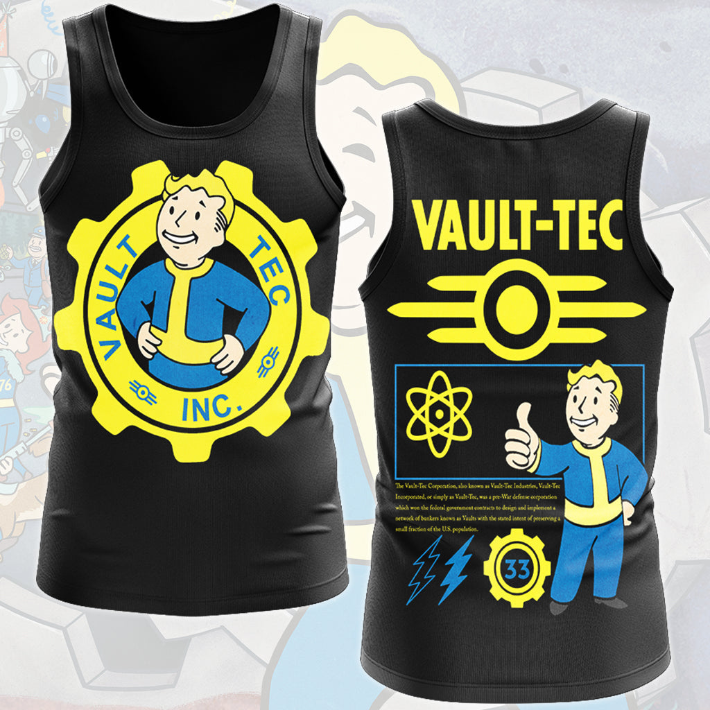 Fallout Vault-Tec Corporation Video Game All Over Printed T-shirt Tank Top Zip Hoodie Pullover Hoodie Hawaiian Shirt Beach Shorts Joggers Tank Top