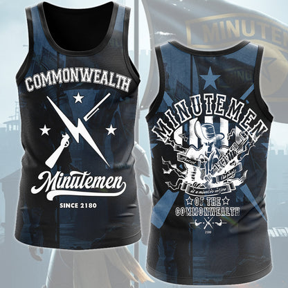 Fallout Commonwealth Minutemen Video Game All Over Printed T-shirt Tank Top Zip Hoodie Pullover Hoodie Hawaiian Shirt Beach Shorts Joggers Tank Top