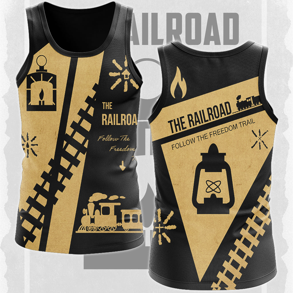Fallout The Railroad Video Game All Over Printed T-shirt Tank Top Zip Hoodie Pullover Hoodie Hawaiian Shirt Beach Shorts Joggers Tank Top