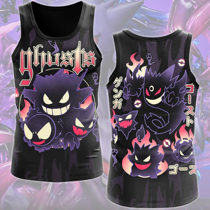 Pokemon Gengar Evolutions Anime Video Game All Over Printed T-shirt Tank Top Zip Hoodie Pullover Hoodie Hawaiian Shirt Beach Shorts Joggers Tank Top