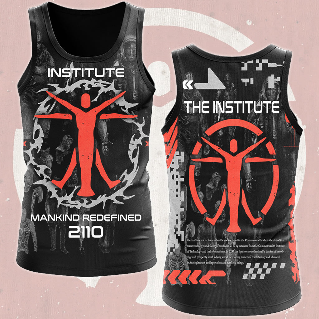 Fallout The Institute Video Game All Over Printed T-shirt Tank Top Zip Hoodie Pullover Hoodie Hawaiian Shirt Beach Shorts Joggers Tank Top