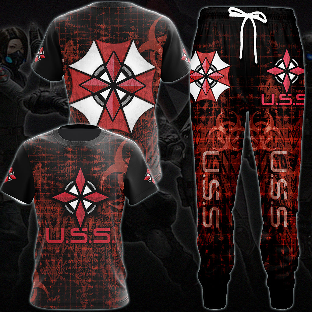 Resident Evil Umbrella Security Service (U.S.S.) Video Game All Over Printed T-shirt Tank Top Zip Hoodie Pullover Hoodie Hawaiian Shirt Beach Shorts Joggers