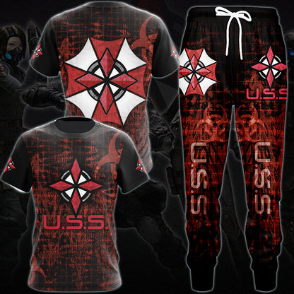Resident Evil Umbrella Security Service (U.S.S.) Video Game All Over Printed T-shirt Tank Top Zip Hoodie Pullover Hoodie Hawaiian Shirt Beach Shorts Joggers
