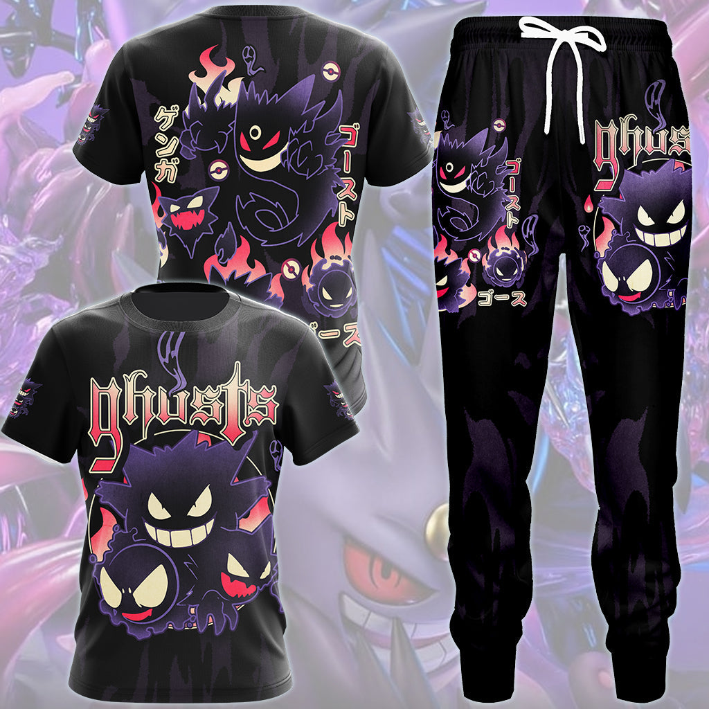 Pokemon Gengar Evolutions Anime Video Game All Over Printed T-shirt Tank Top Zip Hoodie Pullover Hoodie Hawaiian Shirt Beach Shorts Joggers